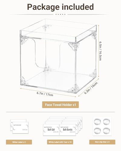 Disposable Face Towel Holder Box - Clear Acrylic with Lid, Vanity Organizer
