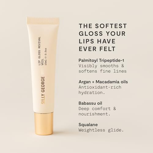 Silly George Lip Gloss Revival - Glossy Hydrating Glaze with Peptides, Shea Butter, & Moisturizing Argan, Macadamia, Babassu Oil for Dry Lips, Clean Beauty Products, Veil, 15ml Tubes