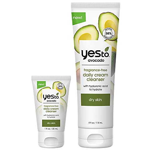 Yes To Avocado Fragrance Free Daily Cream Cleanser Bundle, Hydrating Face Wash, With Hyaluronic Acid & Glycerin, Natural Vegan & Cruelty Free, 1 Full 4 Fl Oz & 1 Travel 1 Fl Oz, 2 Piece Assortment