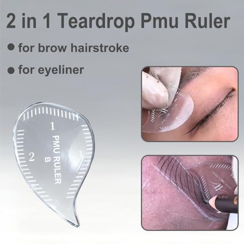 3Pcs Hair Stroke Brow Mapping Ruler Arch Eyebrow Eyeliner Ruler Emplate 1 Minute Fast Drawing Guide Tool Reuse Acrylic Tattoo Pmu Permanent Makeup Hairstroke Stencil (Teardrop-Shaped/3pcs)