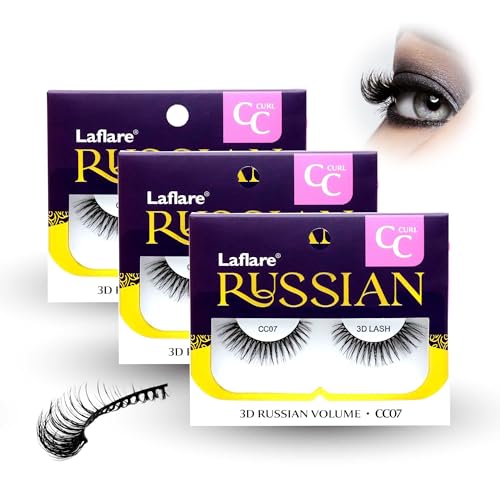Laflare 3D Russian Volume False Eyelashes - Wispy Faux Mink, 3 Pack
