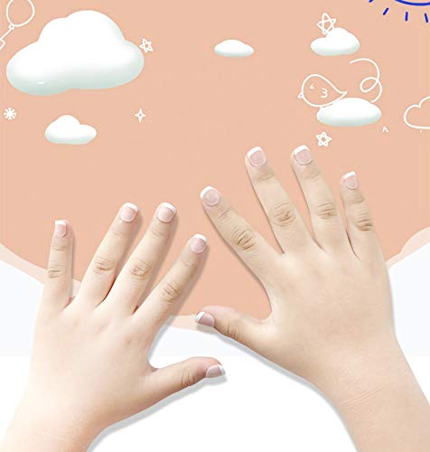 MISUD Kids Press-On Nails with White French Tips - 24 pcs