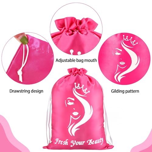 AIHOPESTO 6Pcs Satin Pouches with Drawstring - Soft Pink Silk Storage Bags for Hair Bundles, Wigs & Accessories (6 PCS Pink)
