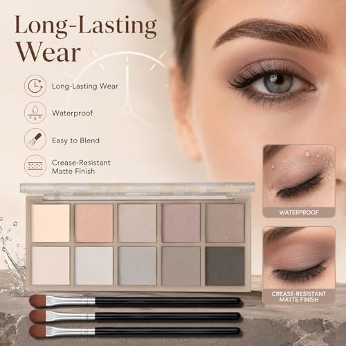 Matte Eyeshadow Palette for Mature Women - 10 Neutral Shades