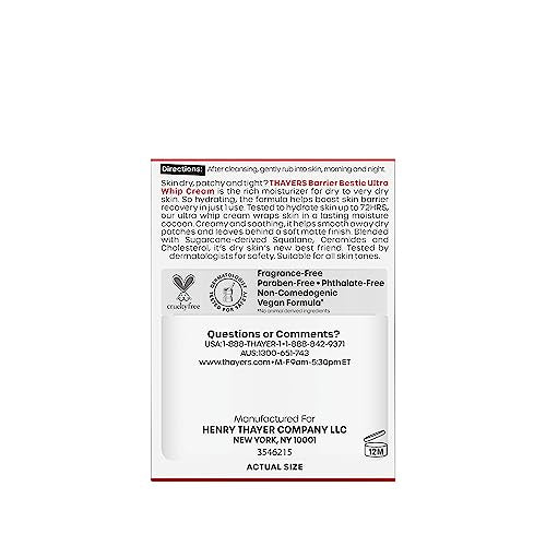 THAYERS Barrier Bestie Ultra Whip Face Cream, Moisturizer with Sugarcane Squalane and Ceramides, Skin Care for Dry to Very Dry Skin, 2.0 Oz