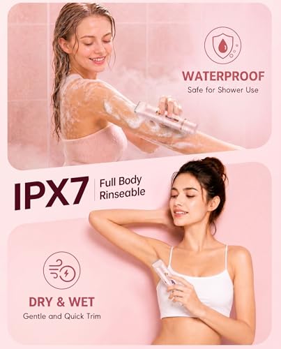 AiooTisu Pink Painless Bikini Trimmer 2-in-1 Waterproof Electric Razor for Sensitive Skin