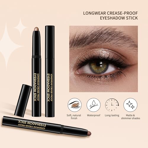 Chifure Eyeshadow Stick - Waterproof Cream Eye Shadow, 10 Colors