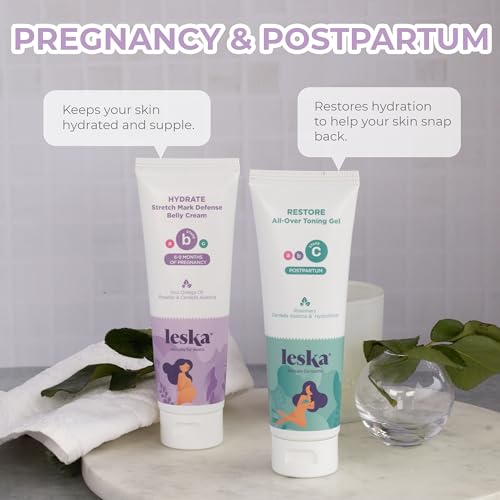 Leska Maternity Stages B & C Set | HYDRATE Belly Cream & RESTORE All-Over Toning Gel | Pregnant Moms Months 6-9 and Postpartum | Part of Complete 3-Part Maternity Skincare System (Set of 2, 4oz each)