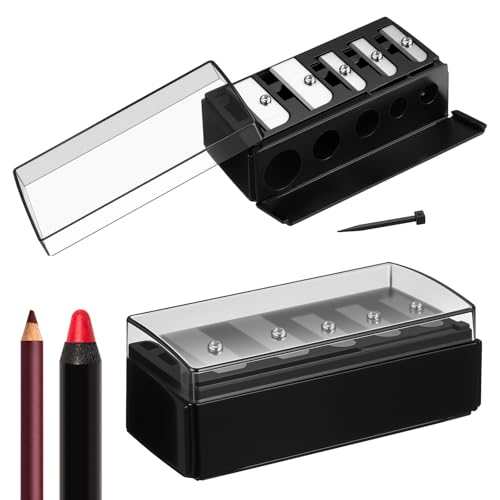 Honoson 5-Hole Cosmetic Pencil Sharpener with Lid - 2 Pack, Black