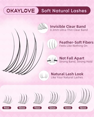 Idol Lash Clusters Kit - Clear Band Wispy Eyelash Extensions 9-16mm
