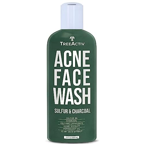 TreeActiv Acne Charcoal Face Wash 3.4 oz, Exfoliating Daily Honey & Sulfur Acne Cleanser Face Soap, Deep Cleansing Moisturizing Face Wash for Women and Men