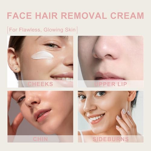 Women Facial Hair Removal Cream for Face Sensitive Skin, Painless Facial Depilatory Cream for Face, Flawless Unwanted Chin Upper Lip Hair Remover, At Home Pubic Hair Removal, 1.69 fl.oz