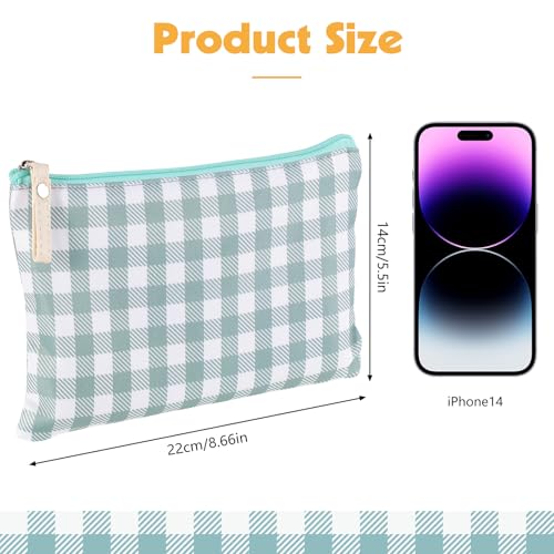 Gingham Makeup Bags - 2 Pack Green Checkered Cosmetic Pouch