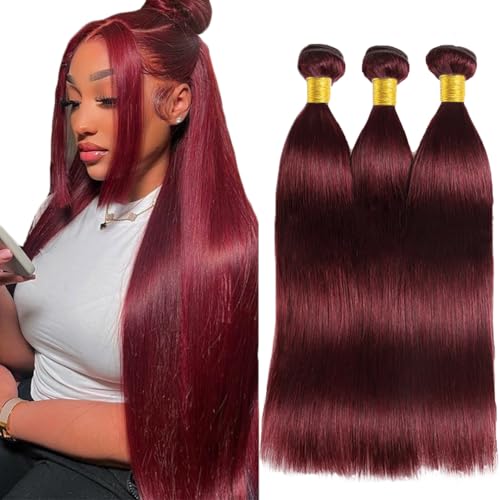 #99J Burgundy Straight Hair Bundles - 32 Inch Brazilian Virgin Hair