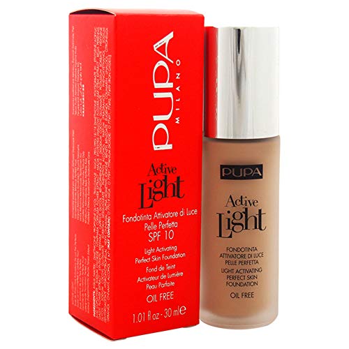 Pupa Milano Active Light Activating Perfect Skin SPF 10 Foundation for Women, No. 020/Nude, 1 Ounce