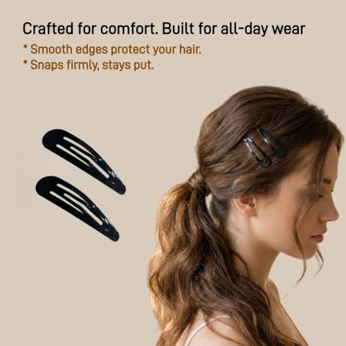 Black 2 Inch Hair Barrettes - 40 Pack Women & Girls Snap Hair Clips - Versatile & Strong Hold - Variation: Black