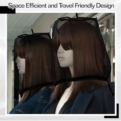 Loopeer 6 Pcs Wig Storage Bags Adjustable Wig Bag with Drawstring Portable Travel Organizer for keep from Dirt Dust(Black)