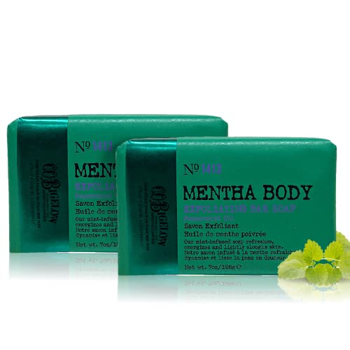 C.O. Bigelow Mentha Exfoliating Bar Soap, No. 1413, 7 oz, Exfoliating Body Scrub Soap with Peppermint Oil & Walnut Powder to Gently Cleanse and Smooth Dry, Rough Skin, Pack of 2