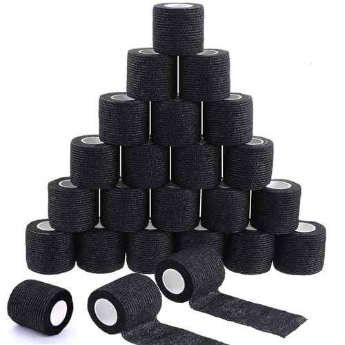 Tattoo Grip Tape Cover - 24PCS Self Adhesive Bandage Wrap, 2" X 5 Yards Black Athletic Tape,Ankle Tape, Cohesive Bandage Wrap¡¦