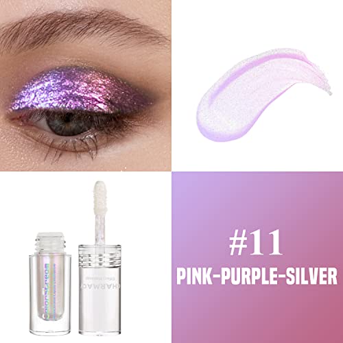 CHARMACY Multichrome Liquid Glitter Eyeshadow, Color Changing Eyeshadow, Metallic Pigmented Long Lasting with No Crease Sparkling Eyeshadow Chameleon Makeup (Pink-Purple-Sliver #11)