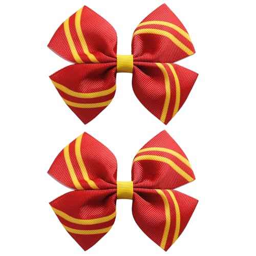 2PC Stripe Hair Bow Clips 4 Inch Women Wizard Hair Accessories Red