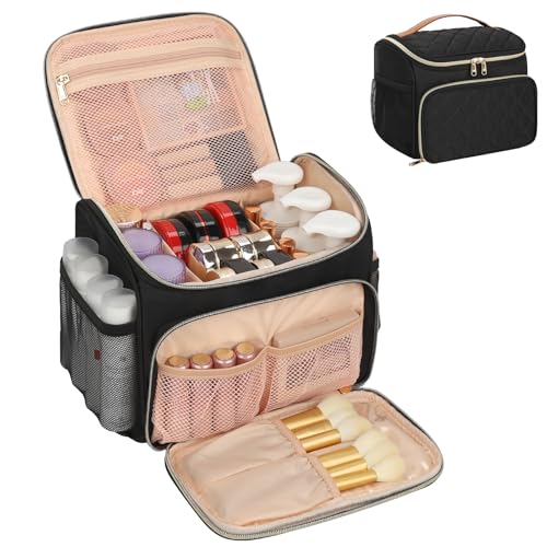 Large Makeup Bag with Organizer Compartments & Quilted Design