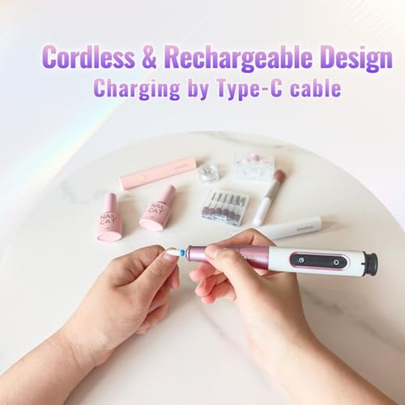 Denabuty Cordless Electric Nail Drill Kit with LED Display – 12-in-1 Professional E-File for Gel & Acrylic Nails
