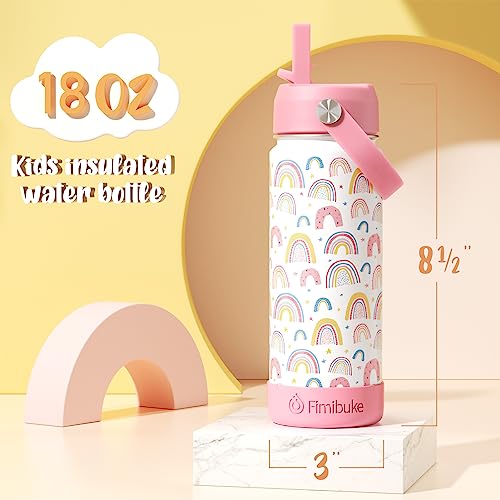 Fimibuke Kids Insulated Water Bottle - 18oz BPA-FREE Kids Cups with Straw Double Wall Vacuum Tumbler 18/8 Stainless Steel Leak Proof Toddler Water Bottle for School Boys Girls (2 Pack, Ocean Life)