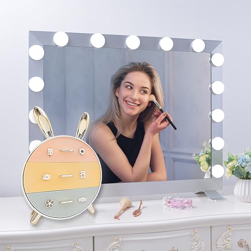 Makeup Organizer and Storage for Perfumes Cosmetics Jewelry,Easter Bunny Box for Countertop, skincare Cabinet Bins 3 draws Stackable Vanity Organizer for Dresser and Bathroom Countertop(Golden Ear)
