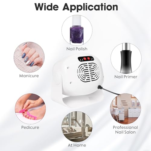 Rotatable Air Nail Dryer, 600W Warm & Cool Wind Blower Dryer for Regular Nail Polish, Multifunctional Nail Polish Fan Blow Dryer for Both Hands and Feet, Home and Salon Use No Harmful (White)