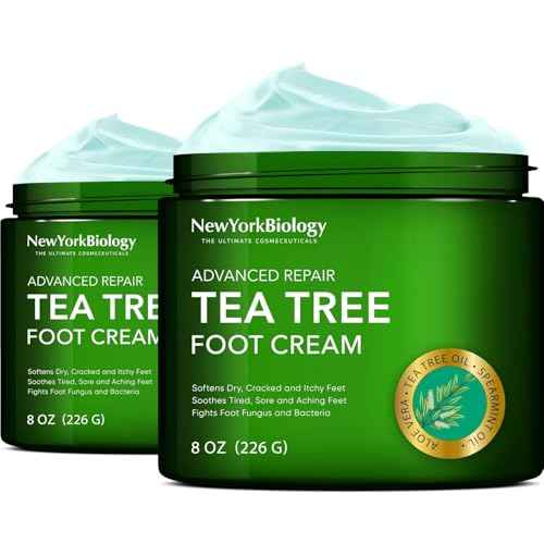 New York Biology Tea Tree Oil Foot Cream for Dry Cracked Feet, Athletes Foot, Nail Fungus, Jock Itch, Ringworm, Cracked Heels and Itchy Skin - Foot Cream - 8 oz - Pack of 2