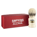 Simpsons Classic 1 - CL1 Synthetic Platinum High density Fibre Faux Handle Ivory Shaving Brush - Simpson Shaving Brushes - Wet Shave Deluxe Thick & Luxurious Lather Handle Dense & Extra Soft Bristles