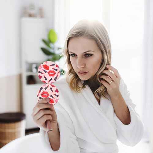 Quality Compact Vanity Mirror Gifts for Girls Women Beauty, Stylish Travel Folding Makeup Mirrors for Wallet Purse Pocket Handbag, Portable Double-Sided Magnifying Cosmetic Mirror, Bright Red