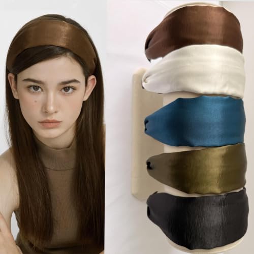 5-Pack Wide No-Slip Headbands for Women & Girls, Padded Satin