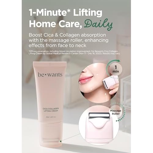 bewants Gua Sha Neck Cream Roller, Korean Neck Cream with Massage Roller, Rapid Lift Neck Serum Roll On, Moisturizer for Tightening Skin with Centella Asiatica (1 Pack)