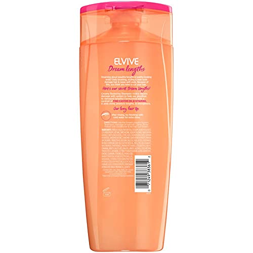 L'Oreal Paris Elvive Dream Lengths Restoring Shampoo with Fine Castor Oil and Vitamins B3 and B5 for Long, Damaged Hair, Visibly Repairs Damage Without Weighdown With System, 12.6 Fl; Oz