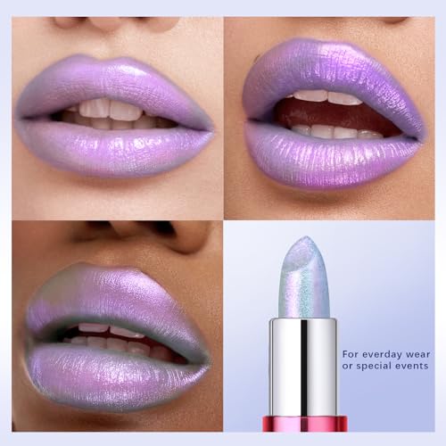 Noerrors Chameleon Silver Pink Glitter Lipstick, Holographic Color Shift Waterproof Long Wear Shimmer Metallic Lip Color, Duochrome Iridescent Sparkle Diamond Lip Gloss Mermaid Makeup for Festival#07