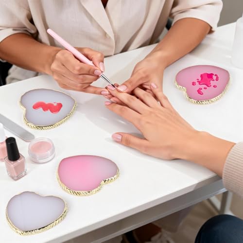 Tbestmax 4-Pack Heart Pink & White Nail Art Mixing Palettes Resin Makeup Plates