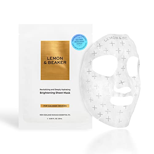 LEMON & BEAKER Brightening Face Mask - Vegan Korean Single Sheet Face Mask & Microcurrent Gel Sheet with Manuka Essential Oil, Hyaluronic Acid, & Potent Botanical Skin Brightening Gel Complex, 1 pc