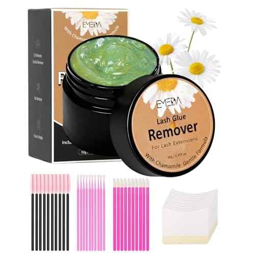 EMEDA Eyelashes Extension Remover 10g, Lash Extension Remover for Individual Lashes with Chamomile Gentle Formula, 0.35oz Professional Removal Cream Kits with Tools (02)