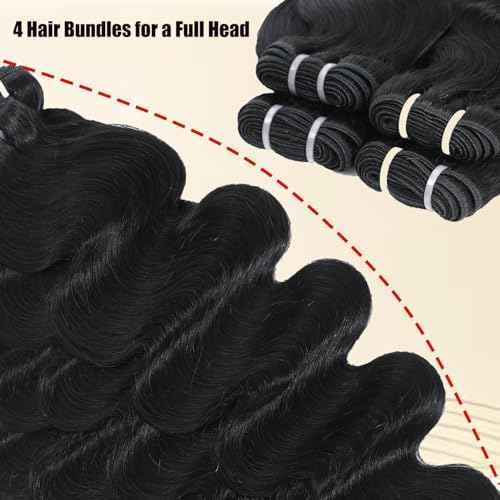 Human Hair Bundles Body Wave 100% Unprocessed Brazilian Virgin Human Hair 1 Bundle Deals 12A Quick Weave Bundles Raw Real Wavy Human Hair Extensions Natural Black 26 Inch