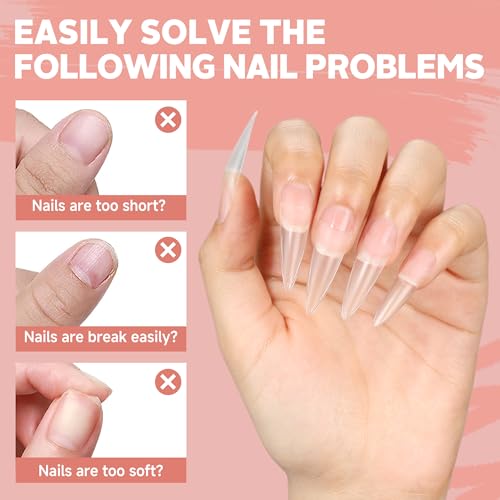 UNA GELLA B2-Half Long Clear Stiletto Gel Nail Tips - Double-Sided Matte Finish, 216pcs