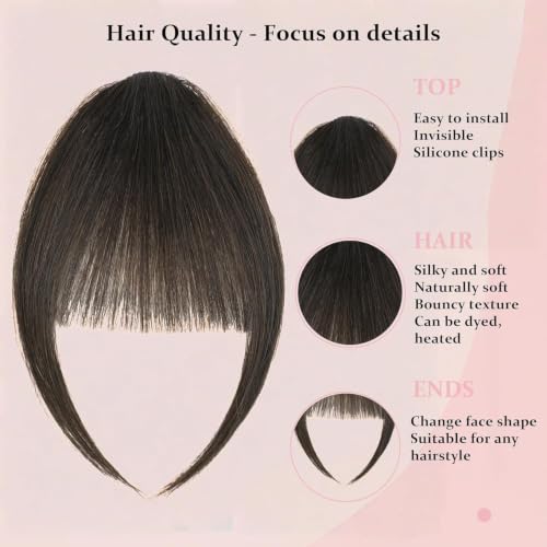 Clip-In Bangs Human Hair Dark Brown Wispy Fringe