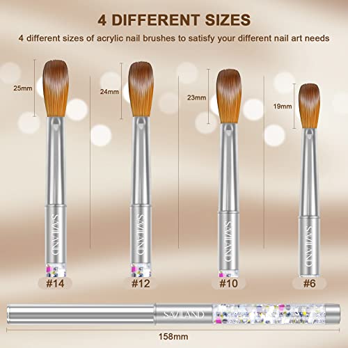 SAVILAND Kolinsky Acrylic Nail Brush Set: Size 6,8,10,12,14 Professional Manicure Brushes for Acrylic Powder Application, Extensions & 3D Nail Art Home Salon DIY
