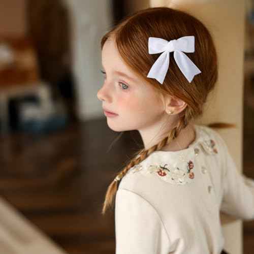 White Velvet Hair Bow Clips 3" Small Soft Velvet Ribbon Bow-Knot Alligator Hair Pins Barrettes for little Toddler Teen Flower Girls Kids Xmas Valentines Back School Gift Wedding Accessories