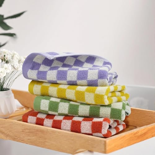 Jacquotha Washcloths 12 Pack Checkered - Wash Cloths for Showering (13"x13") in 4 Colors, Multi-Purpose Bathroom Face Cloths, Soft and Cute