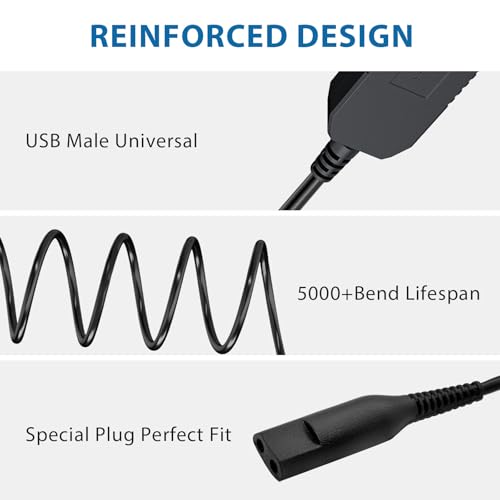 Vancle 12V Shaver Charger Cable for Braun Shaver Series 9 8 7 6 5 3 1, for Braun Razor 3040s 340s 310S 9385cc 370 720 760cc 790cc 720s-4 7865cc 9090cc 9290cc 9330s 5018s 7020s 9095cc 390cc