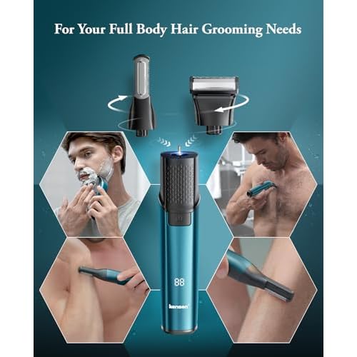 Body Hair Trimmer for Men - 2 in 1 Dual-Head Electric Shaver & Groomer, Ball Shaver with 30¡Æ Rotating Blade Adjustable Comb Mens Electric Razor IPX6 Wet & Dry for Face Groin Pubic Hair Trimmer Green
