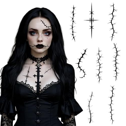 Halloween Black Stitch Scar Temporary Tattoos - 8 Pack