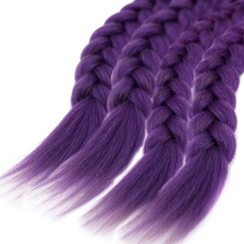 26 Inch Purple Braiding Hair Extensions - Pre-Stretched Synthetic, 4 Packs